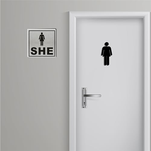 Image of SHE /HE Sunboard Material Sign Sticker for Door Entrance 2pcs (6inchX6inch) AS23