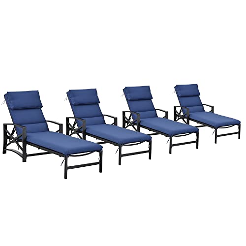 Image of LOKATSE Home Patio Chaise Lounge Chairs Set of 4 Outdoor Teslin Furniture Reclining Adjustable with Cushion and Soft Pillow for Pool,Deck,Yard