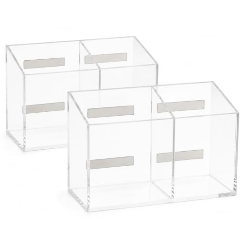 ECHSRT Clear Acrylic Pen Holders Set of 2, Dual-Compartment Desktop Organizers for Pens, Markers, Whiteboard Erasers, Office Supplies and Small Items — view 2