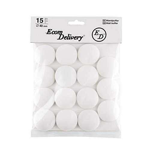 Preisvergleich Produktbild ecom delivery® Wandpuffer selbstklebend [15 Stück] / Türpuffer / Türstopper für die Wand / Ø 40 mm Wandschutz / Tür Dämpfer mit 3M Klebeband / Anschlagpuffer weiß aus Gummi