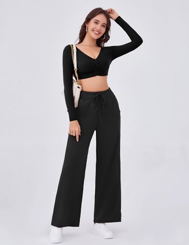 Arolina Women's Wide Leg Pants Casual High Waist Drawstring Palazzo Pants Flowy Drapey Lounge Sweatpants with Pockets4
