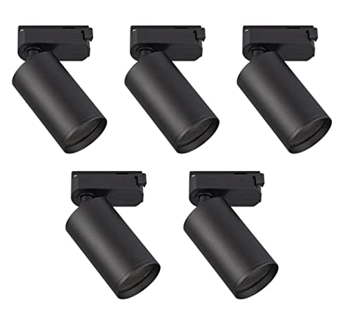 Popp® Foco Portalámparas carril en Monofásico para bombilla GU10 hasta máx 10W (Bombilla no incluida) orientable interior negro moderno (Pack 5 unidad, Negro)