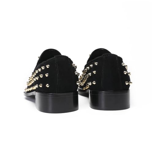 Men's Studded Loafers Penny Loafers Suede Slip-On Dress Shoes with Gold Metal Toe Tiger Emblem Wedding Disco Ballroom Mocasines3