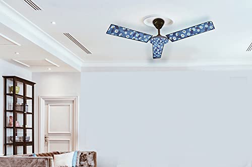 Image of Stylista Waterproof & Dustproof Three Blade Ceiling Fan Cover with attachable Enclosure Set of 5 Fan Covers Floral Pattern Blueish Grey