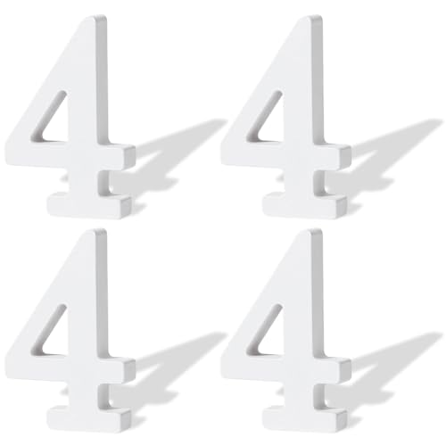 WEBEEDY 4 números de madera blanca de 10 cm, número 4 de madera sin terminar para decoración de pared, figuras de números de madera para diseñar y pintar, para manualidades, hogar, fiesta de