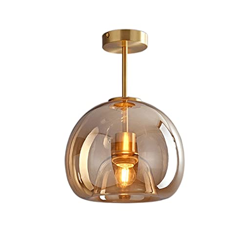 REMEK Plafonniers rétro circulaires en Verre, Abat-Jour en Verre Gris Fumé/Ambre, Montage Semi-encastré, Chambre à Coucher, Bureau, Restaurant éclairage décoration plafonnier