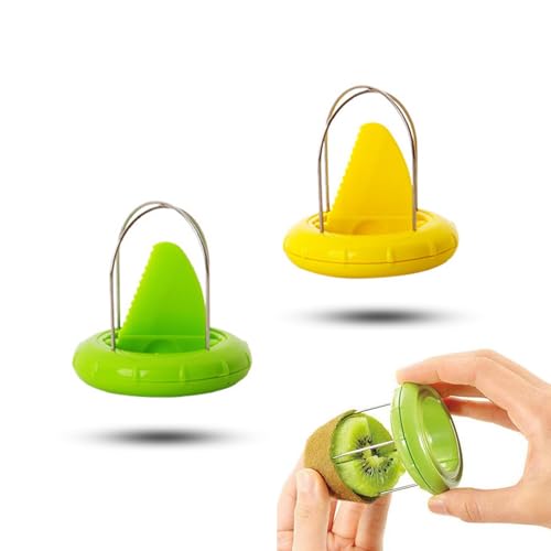 2 PCS Kiwi Peeler Professional Kiwi Cutter Kiwi Tool 2-In-1 Stainless Steel Kiwi Fruit Peeler Kiwi Slicer Tool for Kiwi,Dragon Fruit, Etc.(Green?Yellow)