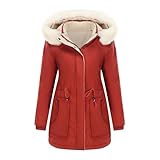 Pegsmio Chaqueta de invierno de algodón cálido de dos caras para mujer, gorra desmontable, manga larga, cremallera, chaqueta gruesa, granate, XL