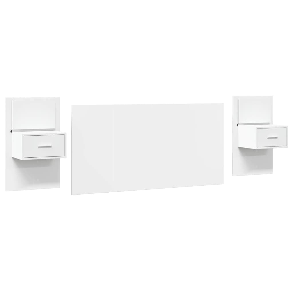 vidaXL Cabecero de Cama con mesitas Madera de ingeniería Blanco 160 cm, Muebles de Dormitorio, cabecero Flotante con almacenaje, mesita de Noche Flotante
