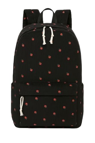 Teriff Strawberry Beige Backpack | Casual & College Bag | Spacious Compartments | Durable Polyester Fabric | Comfortable Padded Straps | For Women & Girls. (Strawberry BlacK)