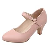 pumps high heels blockabsatz MISSUIT Damen Mary Jane Damenschuhe Kitten Heel Pumps mit Knöchelriemchen Kleinem Absatz Schuhe(Pink,37)