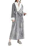 Hellomamma Women's Fleece Robes, Long Winter Warm Soft Plush Bathrobes for Women, Fluffy Comfy House Coat Light Gray Large