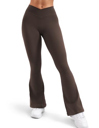 YEOREO V Waist Flare Leggings for Women Yoga Pants High Tummy Control Bootcut Workout Leggings Coffee M
