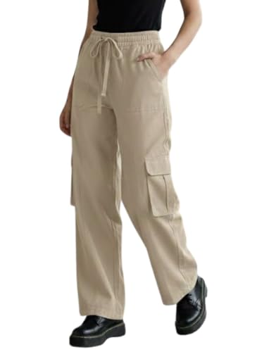 Image of SMOWKLY Women's Casual Cargo Pant| Baggy Fit Multi Pocket Streetwear Pants | High Waist Cargo Trousers | Stretchable Cotton Blend Utility Pants for Women |Office & Casual Wear