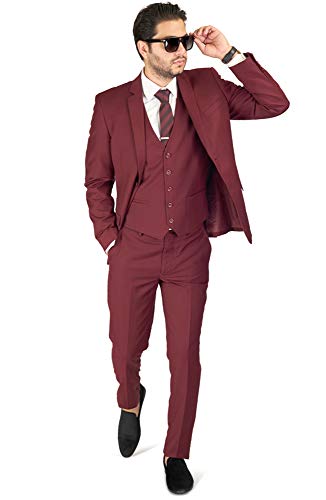 AZAR MAN Slim Fit 2 Button Burgundy Notch Lapel Mens Suit 8028-58