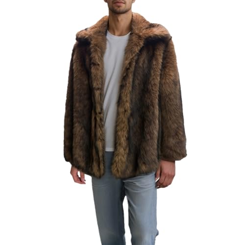 Image of Colf Men's Winter Parka Coat Lapel Faux Fur Jacket | Mens Faux Fur Coat, Long Sleeve, Fluffy Overcoat, Winter Jacket