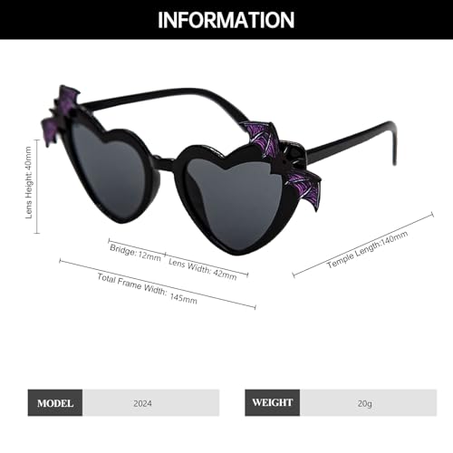 YAMEIZE Halloween Heart Shaped Sunglasses - Love Bat Wing Rave Festival Party Funny Sunglasses3