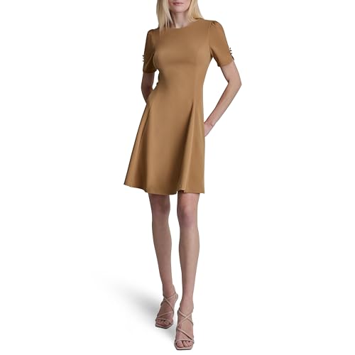 Image of DKNY Women's Button Short Sleeve Fit and Flare Dress