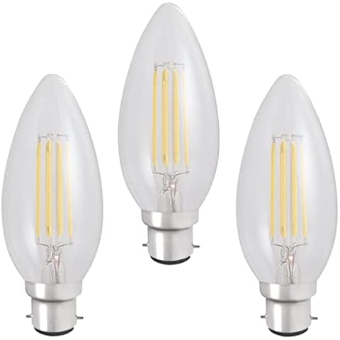 LED Candle Light Bulbs BC Bayonet, Clear, 3 Pack, Long Lasting Candle B22 LED Lamps, 4w (40w Equivalent) Warm White, 470 lumens, 10000 Hour Lifespan Cover
