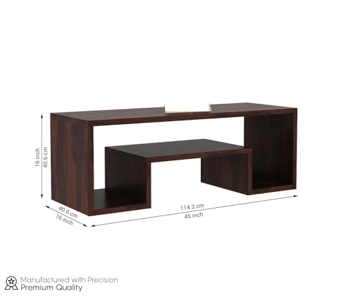 Image of Furniture Premium Sheesham Wood TV Unit with 3-Shelf Storage - Accommodates Up to 43-Inch TV - Ideal for Living Room Decor (Myles, Walnut Finish)