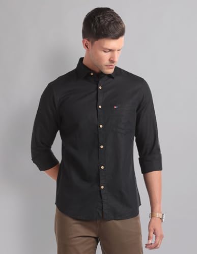 Image of AD by Arvind Cotton Linen Slim Fit Shirt