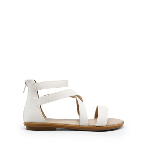 DREAM PAIRS Girls Gladiator Sandals with Zipper Strappy Sandals Toddler/Little Kid/Big Kid,Size 1 Little Kid,Matte White,SDSD2215K2