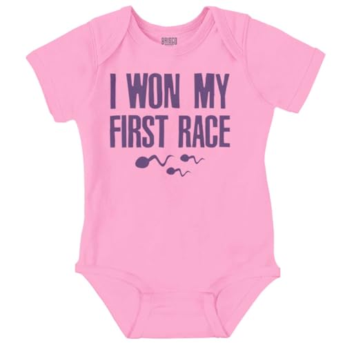 Image of Brisco Brands Funny I Won My First Race Joke Baby Romper Boys or Girls