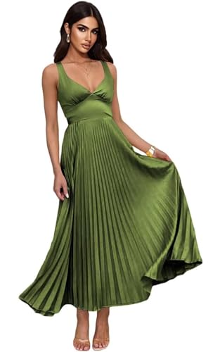 Pleated Bridesmaid Dresses for Women Satin V Neck Long A Line Formal Gowns IMC093