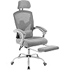 DUMOS Home Office Desk Chair with Footrest, High-Back Mesh Rolling Swivel Reclining Chairs with Wheels, Comfortable Headrest, Lumbar Support, Comfy Arms for Home, Office, Gaming, Student, Grey