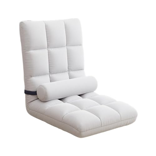 SiaBiced Silla de Piso con Respaldo Ajustable en 5 Niveles Sofá Plegable Multifuncional Tapizado Tipo Cama Estructura Ligera Y Transpirable de Flannel Y Esponj, Blanco, Individual