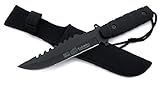 KOSxBO® Robustes Outdoor Survival Messer mit Scheide - Premium Messer 28 cm Überlebensmesser - Rettungsmesser - Gürtelmesser - großes Messer schwarz - Navy Kampfmesser mit Säge