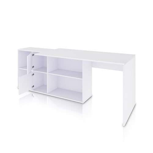 Miniatura 8 de Duehome Escritorio Multiposición Reversible, Mesa Estudio, Mesa Pc, Modelo Move, Acabado En Blanco Artik, Medidas: 136 Cm Largo X 139 Cm Ancho X 74 Cm Alto