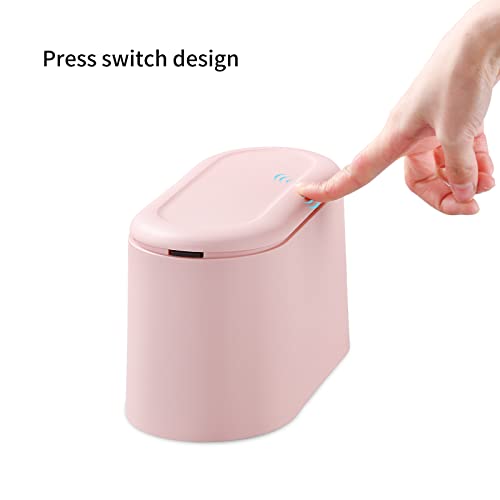 Image of SUBEKYU 0.5 Gal Mini Countertop Trash Can with Lid for Desktop, Small Garbage Can for Office, Tiny Wastebasket,Pink