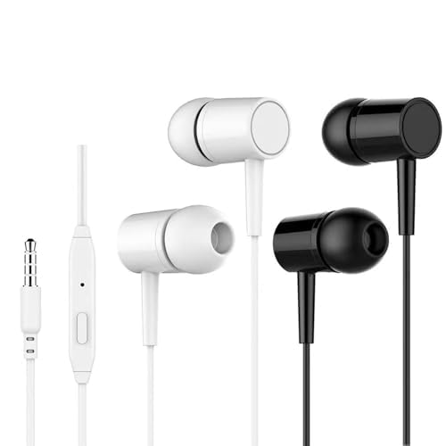 2 Packs of Wired Earbuds Featuring Microphone for Calls and Multi-Function Volume Controller, 3.5mm Stereo in-Ear Headphones, Ideal for Music, Gaming, Online Classes