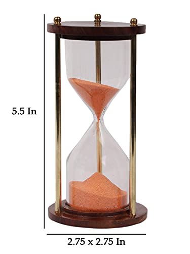 Image of Wooden and Brass Multi Color Sand Timer Hour Glass Sandglass Clock Ideal for Exercise Tea Making Antique Nautical Decor Theme Height 5.5 Inches 5 Minutes (Orange)