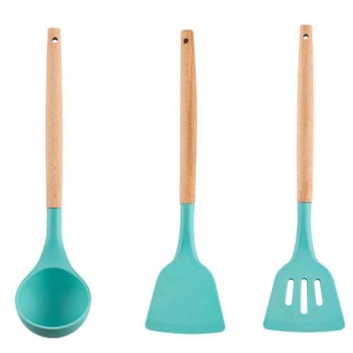 BRIGHTFUFU Set de Utensilios de Cocina de Silicona Verde Cuchara para Saltear y Braisar, Accesorios Prácticos para Cocinar y Remover Alimentos