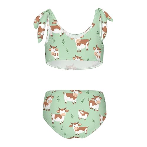 Wusikd Cartoon Cow Grass Girls Swimsuits Two Piece Cute Swimwear Bikini Set for for Girls Size 3T2