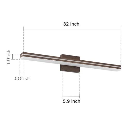 Image of SineRise 32-Inch LED Modern Bathroom Vanity Light Bar, Brown Modern Acrylic Bathroom Wall Lighting Fixtures Over Mirror (Cool White 6000K)