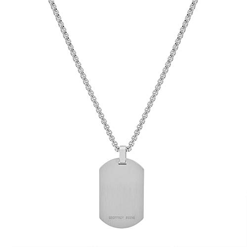 Geoffrey Beene Men's Stainless Steel Engravable Dog Tag Pendant Necklace With Cubic Zirconia Stone (Silver) #TOP1