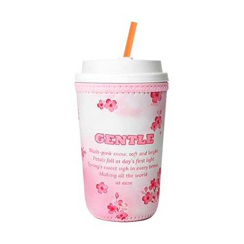josake Iced Coffee Sleeve - Reusable Insulated Neoprene Cup Sleeve for Cold Drinks Keeps Drinks Cold & Hands Dry, Fit Most Standard Tumblers (Pink Sakura, large: 30-34oz)