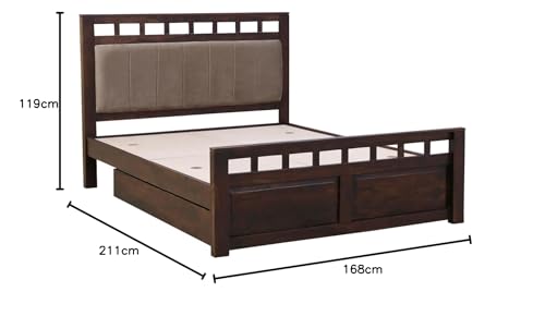 Image of EXCEL HOME Solid Sheesham Wood Queen Size Bed with Drawer Storage | Wooden Double Bed with Drawer Box Storage & Upholstered Cushined Headboard for Bedroom | PT Color Finish
