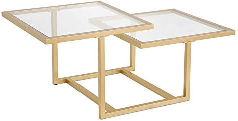 Henn&Hart 43" Wide Square Coffee Table in Brass, Modern coffee tables for living room, studio apartment essentials