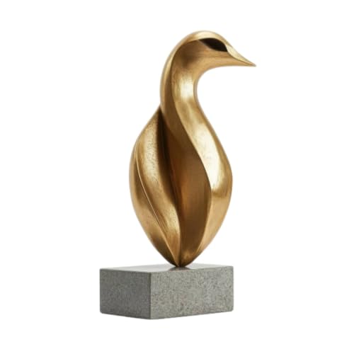Sculpture abstraite dorée en résine et marbre pour décoration de table - 2