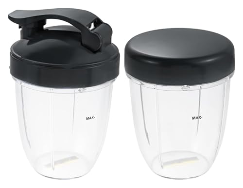 QTWEWKFRR Paquete De 2 Vasos De Licuadora, Compatibles con Nutribullet, Vasos De Licuadora De 18 Oz con Tapa Plana Y Tapa Abatible For Llevar, Compatible con Nutribullet, Licuadoras De 600 W/900 W