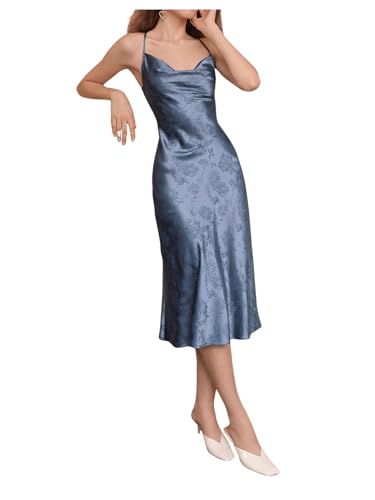 Floerns Women's Spaghetti Strap Cowl Neck Long Slip Satin Silk Mi...