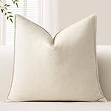 OTOSTAR Decorative Linen Throw Pillow Cover Soft Accent Farmhouse Pillowcase Boho Solid Cushion Cover Modern Home Decor for Sofa Couch Bed Living Room, 18x18 Inch, Cream White