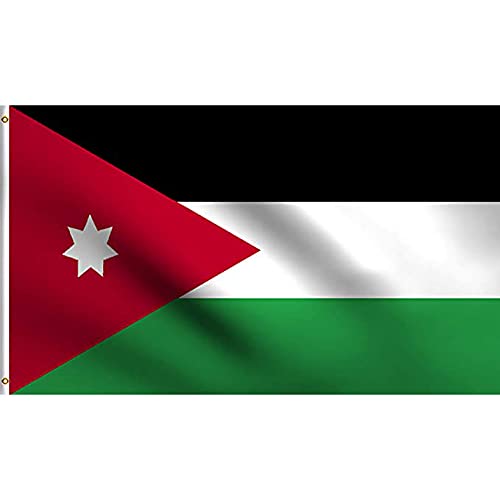 JORDAN FLAG (60X90 CM) - SINGLE SIDED WITH BOTH SIDE VISIBILITY - WITH ROPES OR BRASS GROMMETS TO FLY - INDOOR AND OUTDOOR USE - علم الأردن للاستخدام الداخلي والخارجي