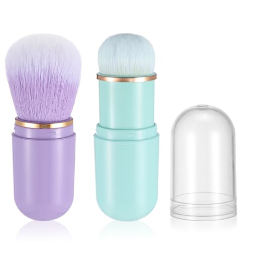 Yuanchu Brochas de maquillaje retráctiles Kabuki, 2 brochas de maquillaje de viaje, brochas de...
