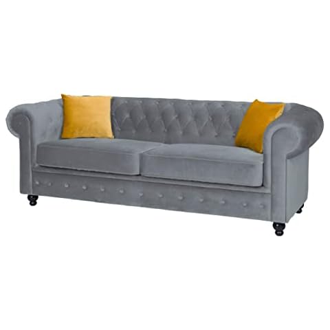Hilton Chesterfield style Grey French Velvet fabric 3+2 Seater sofa set (3 Seater) Cover