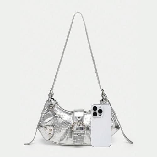 Image of Women's Y2K Purse Shoulder Bag Top Handle Handbag Small Punk Hobo Clutch Purses Bags Trendy Trendy Leather Buckle Punk Purses